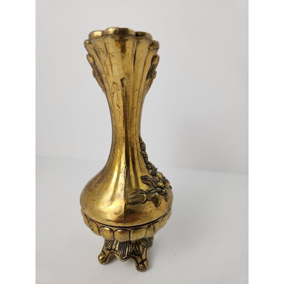 Vintage Italian Floral Embossed Metal Pitcher Vase Decor Footed Made in Italy 7" - Picture 3 of 8